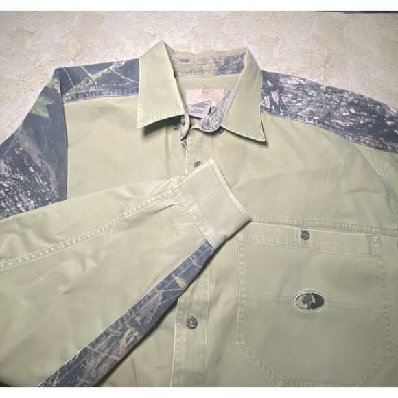 Mossy Oak Mens 2X Open Range Shirt Long Sleeve Button-Up Green Camouflage Cotton - Picture 1 of 7